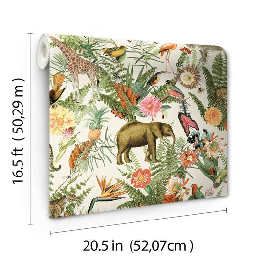 RoomMates Green Tropical Zoo Peel & Stick Wallpaper